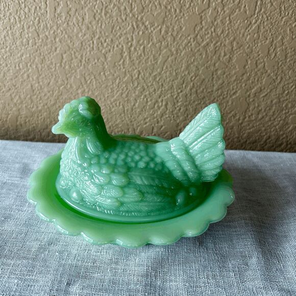 Vintage Mosser Glass Jadeite Covered Hen on Nest – USA Made - Picture 2 of 6